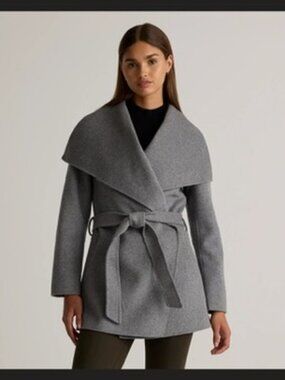 Quince Double-Faced Merino Wool Draped Collar Wrap Coat Hthr Gray L - NWT!